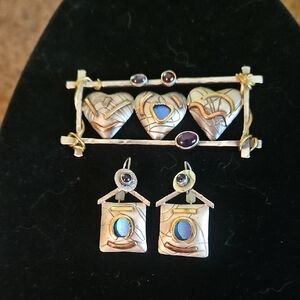 Susan Maria Buckley Modenist Niobium Sterling Silver Heart  Brooch & Earring